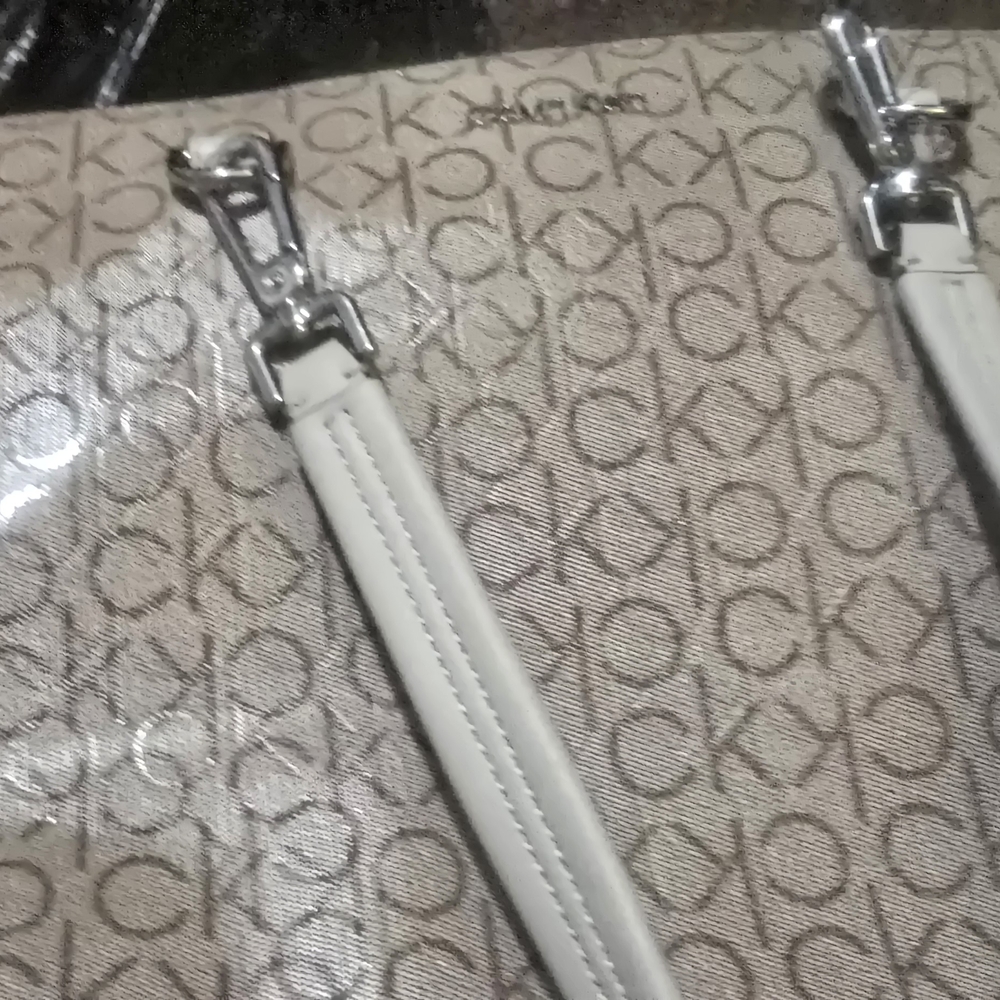 Calvin Klein Cream and White Tote with Monogram Pattern